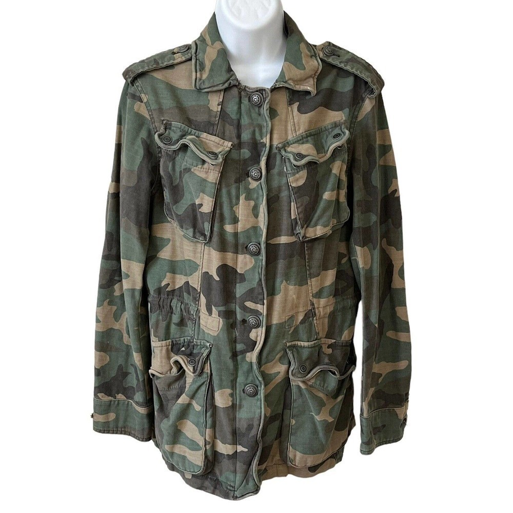 ๐
บFREE People Not Your Brothers Faded Green Camo Print Surplus Shacket Jacket XS - Picture 2 of 14